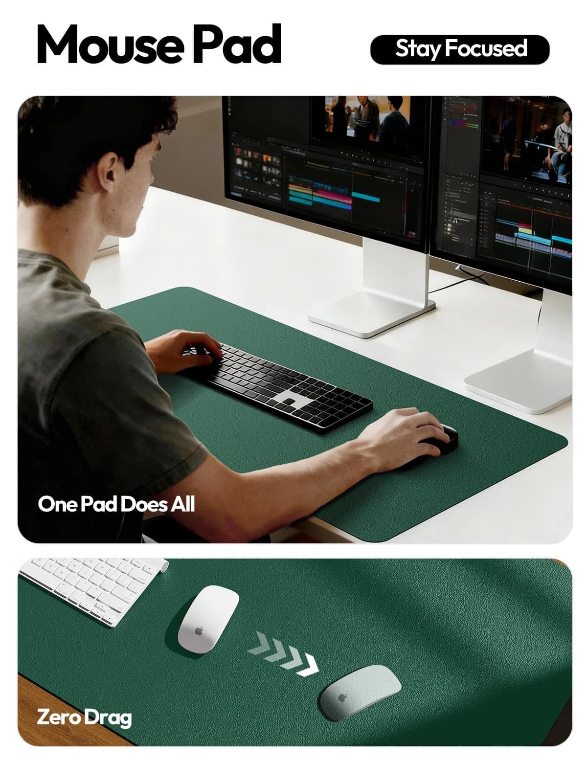 YSAGi Seafoam Green Desk Pad Protector, Large Mouse Pad, 31.5" x 15.8" | Protects Desk, Doubles as Mouse Surface - view 4