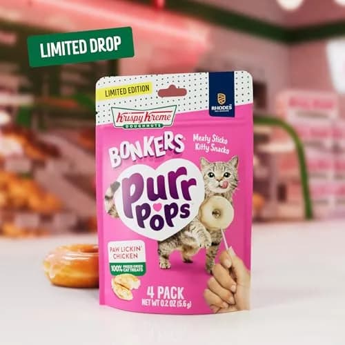 Bonkers Purrpops Krispy Kreme Edition Freeze-Dried Chicken Flavored Lollipop Cat Treats | Limited-Edition, High-Protein, All Life Stages thumbnail 2