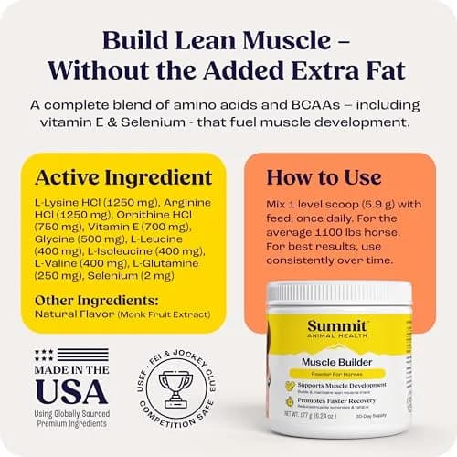 Summit Animal Health Muscle Builder Powder for Horses 90 Day Supply | Amino Acids & Vitamins Support Recovery thumbnail 6