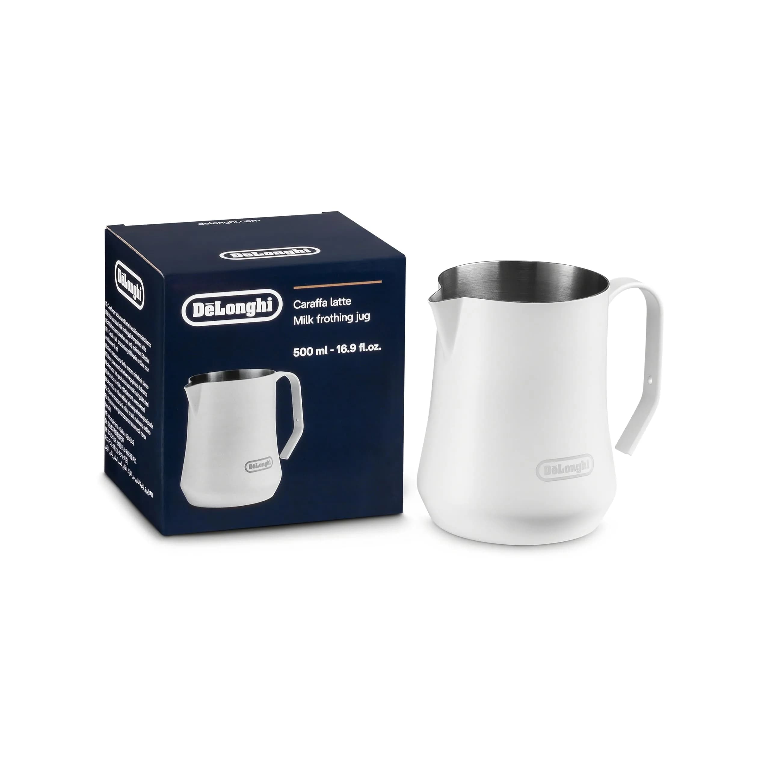 De'Longhi Milk Frothing Pitcher Matte White Stainless Steel 500ml (17 oz) | Professional Grade for Latte Art — Matte White Stainless