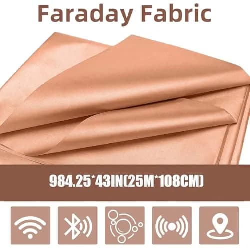 Amerthing Pure Copper Faraday Fabric 25m (984.25" x 43") | High-Shielding Conductive Grid for RFID, EMP, EMF Protection thumbnail 2