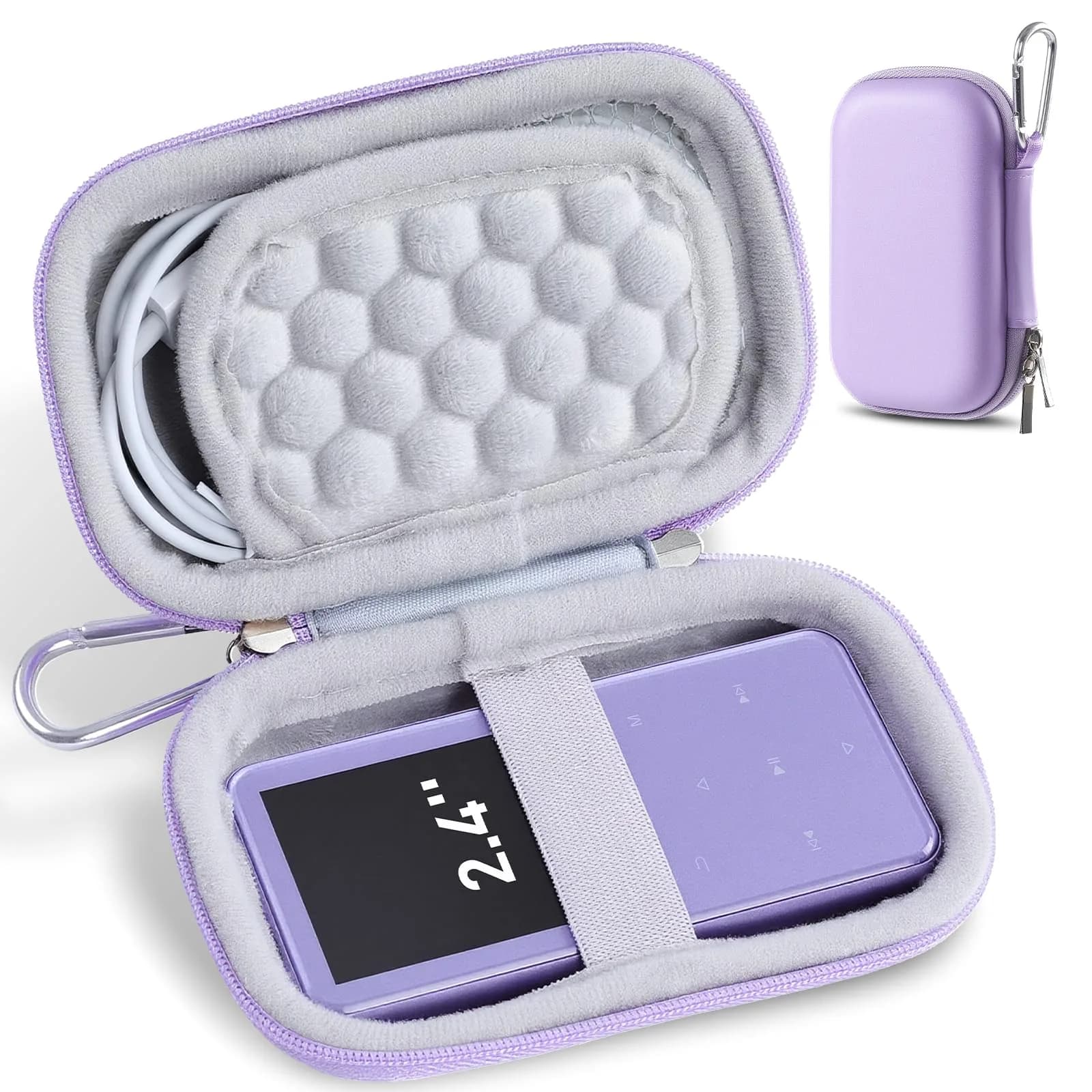 AGPTEK MP3 MP4 Player Case for 2.4'' MP3 Player with Metal Carabiner Clip | All-round Protection & Portable Design — Purple