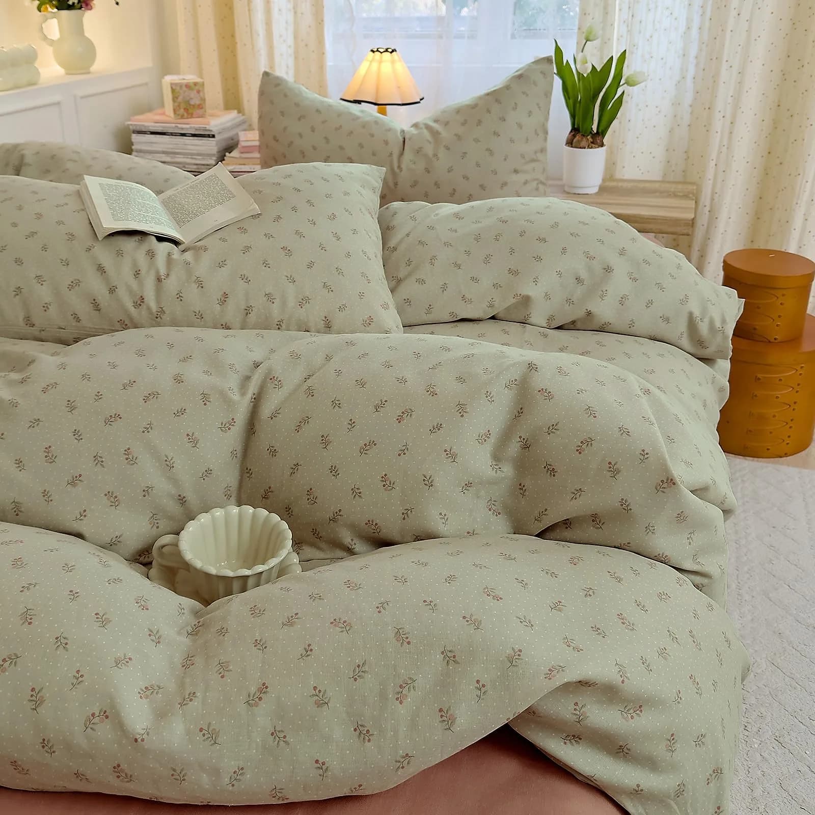 AOJIM Floral Duvet Cover Set King Size | Soft Breathable Cotton Bedding for Kids & Adults