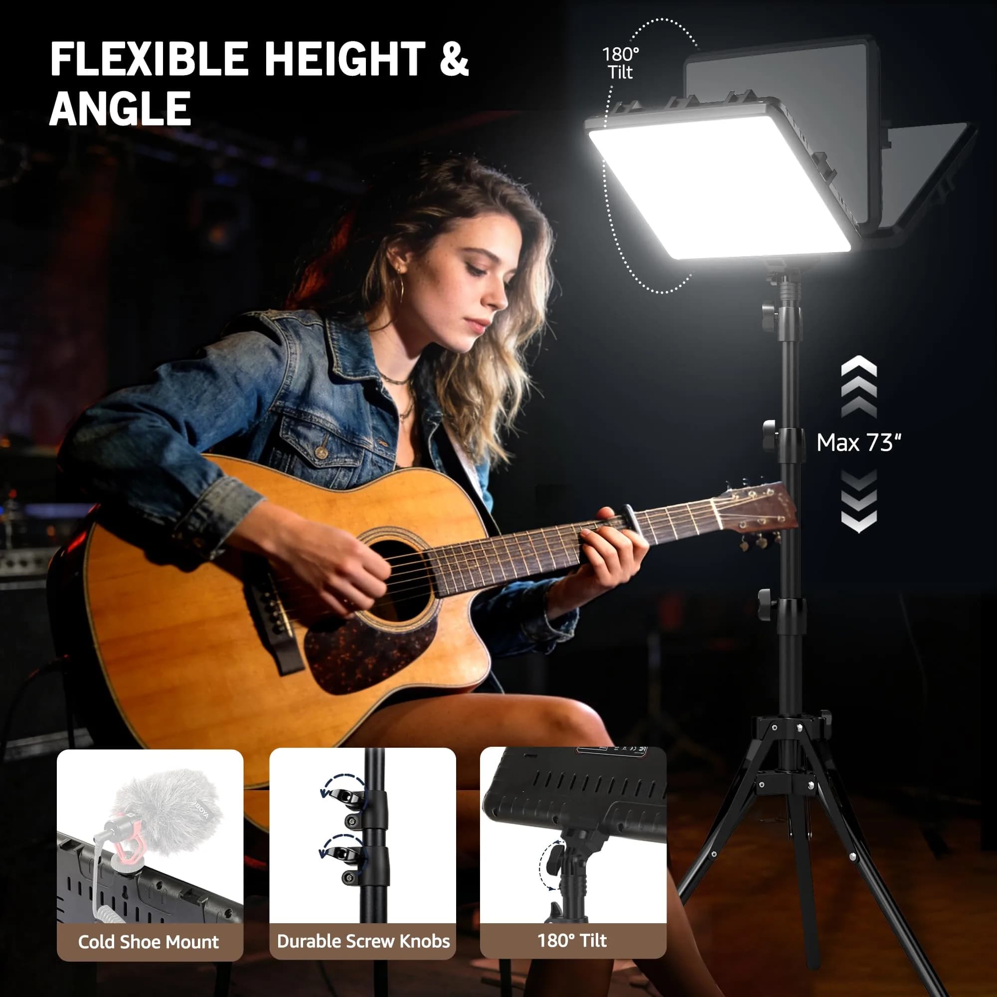 NiceVeedi 25W LED Video Light Kit with Tripod Stand & Carry Bag | 2900-7000K Dimmable Studio Light for Photography & Video Recording - view 5