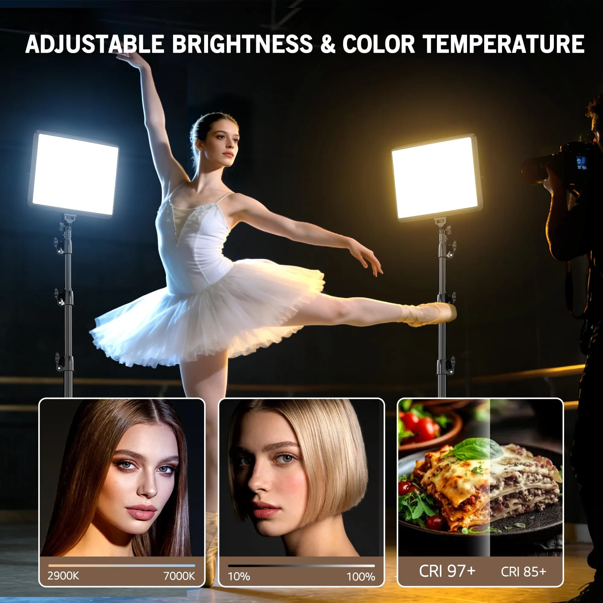 NiceVeedi 25W LED Video Light Kit with Tripod Stand & Carry Bag | 2900-7000K Dimmable Studio Light for Photography & Video Recording - view 3