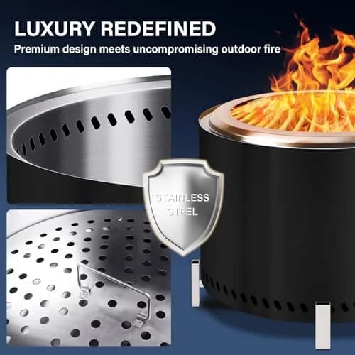HGD 20" Smokeless Firepit with Stand | Stainless Steel Outdoor Patio Stove for Garden & BBQ (Black) thumbnail 6