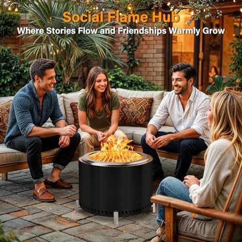 HGD 20" Smokeless Firepit with Stand | Stainless Steel Outdoor Patio Stove for Garden & BBQ (Black) thumbnail 2
