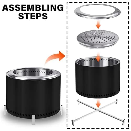 HGD 20" Smokeless Firepit with Stand | Stainless Steel Outdoor Patio Stove for Garden & BBQ (Black) thumbnail 3