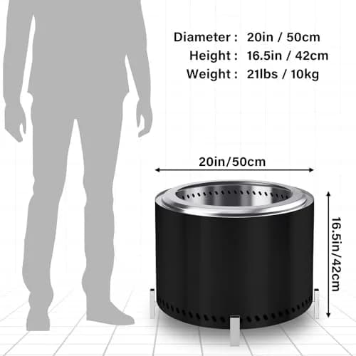 HGD 20" Smokeless Firepit with Stand | Stainless Steel Outdoor Patio Stove for Garden & BBQ (Black) thumbnail 4