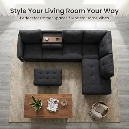 Topcomfy 97.5" L Shaped Couch Set Linen | Modular Living Room Sofa with Storage Ottoman thumbnail 3