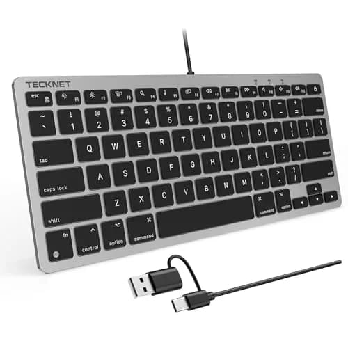 TECKNET Wired Mac Keyboard for MacOS Devices with Dual Interface, 78-Key Compact Layout | Ergonomic Typing Angle & Stable Connection thumbnail 1