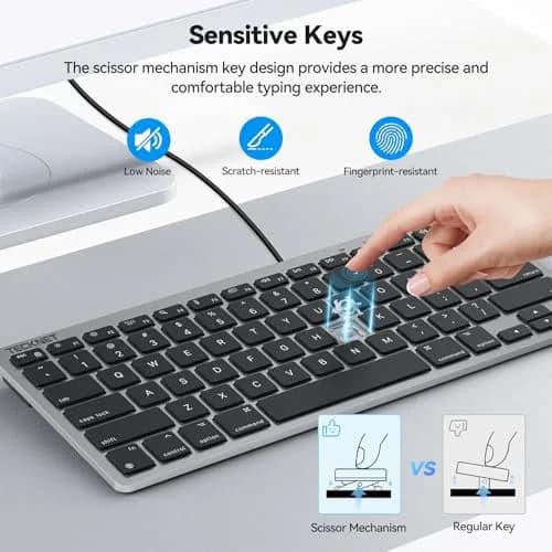 TECKNET Wired Mac Keyboard for MacOS Devices with Dual Interface, 78-Key Compact Layout | Ergonomic Typing Angle & Stable Connection thumbnail 4