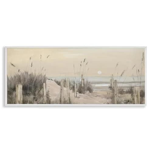Stupell Industries | White Moon Over Ocean Framed Giclee Art 24 x 10 Inches | Coastal Nautical Decor thumbnail 1