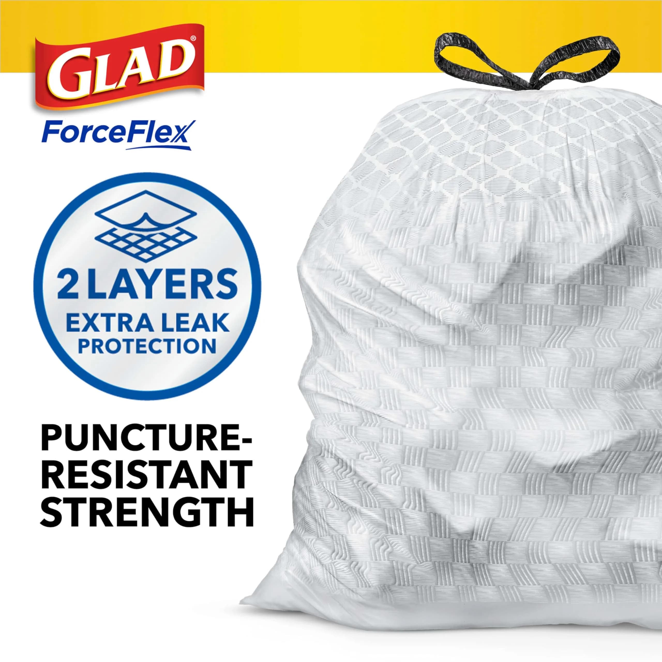 Glad ForceFlex Tall Kitchen Drawstring Trash Bags, 13 Gallon, Fragrance Free, 140 Count | USA Imported Value Pack - view 2