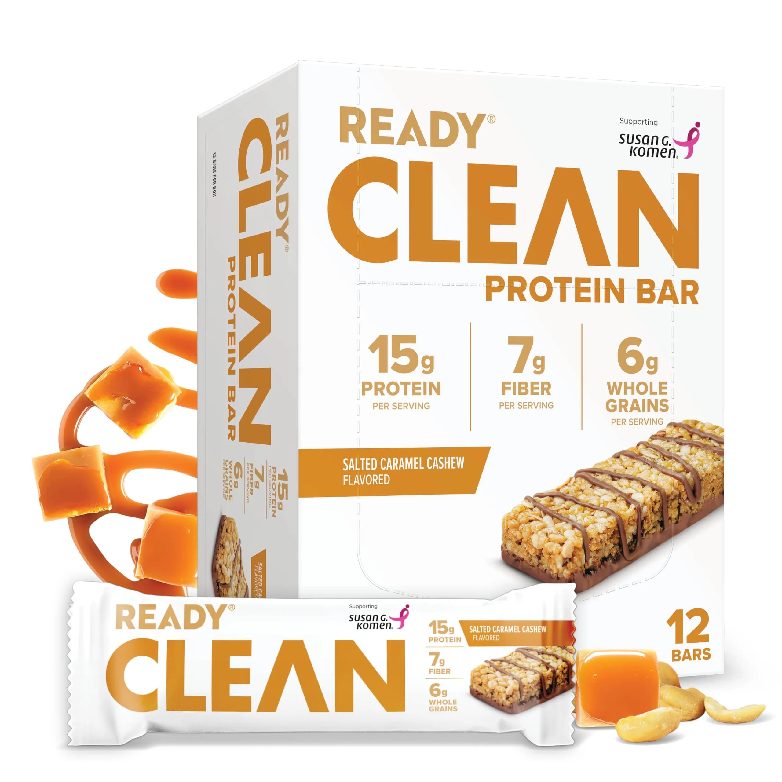 Ready Salted Caramel Cashew Protein Bar 15g | Gluten-Free, Non-GMO, 12 Ct