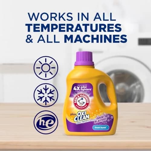 Arm & Hammer Plus OxiClean with Odor Blasters Liquid Laundry Detergent Fresh Burst 2.84 L (96.2 Fl Oz) | Fights 101+ Stains & Odors thumbnail 9