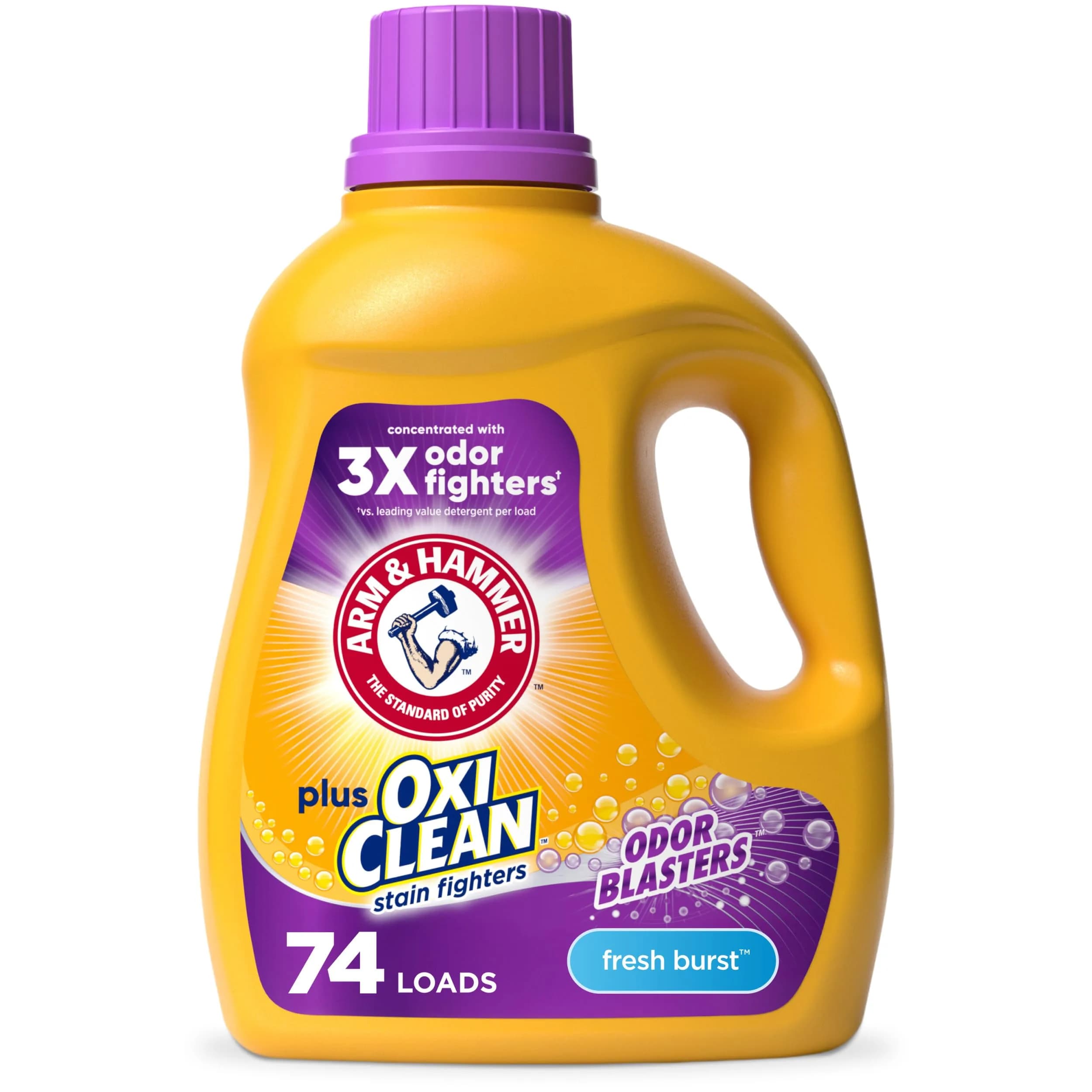 ARM & HAMMER Plus OxiClean with Odor Blasters Liquid Laundry Detergent Fresh Burst 158.6 fl oz (4.7 L) | Concentrated Formula for Tough Odors & Stains — Fresh Burst / 96.2 Fl Oz