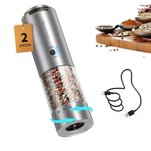 CIRCLE JOY Electric Pepper Grinder Stainless Steel Rechargeable with Variable Speed & LED Light | 95ml Container thumbnail 1