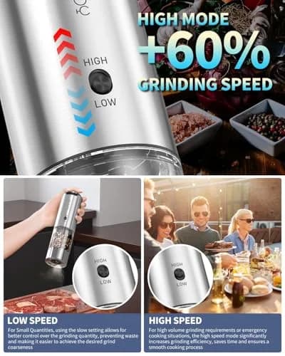 CIRCLE JOY Electric Pepper Grinder Stainless Steel Rechargeable with Variable Speed & LED Light | 95ml Container thumbnail 3