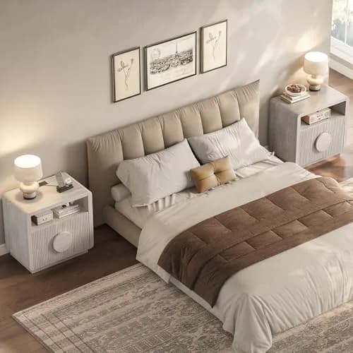OneBlis 23" Wide Fluted Nightstand with Charging Station | Mid Century Bedside Table in Gray Oak thumbnail 6