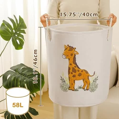 INough Kids Laundry Basket Giraffe Nursery Canvas 58L | Spacious & Foldable thumbnail 4