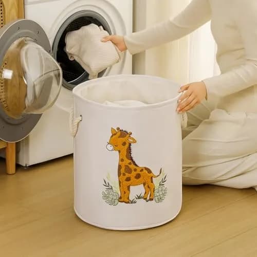 INough Kids Laundry Basket Giraffe Nursery Canvas 58L | Spacious & Foldable thumbnail 5