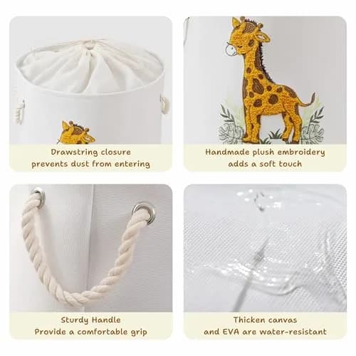INough Kids Laundry Basket Giraffe Nursery Canvas 58L | Spacious & Foldable thumbnail 6