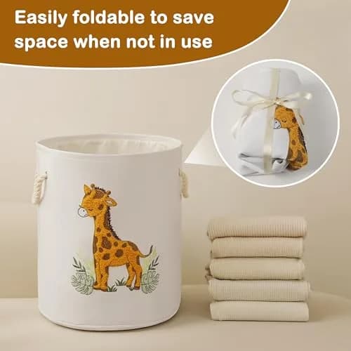 INough Kids Laundry Basket Giraffe Nursery Canvas 58L | Spacious & Foldable thumbnail 7