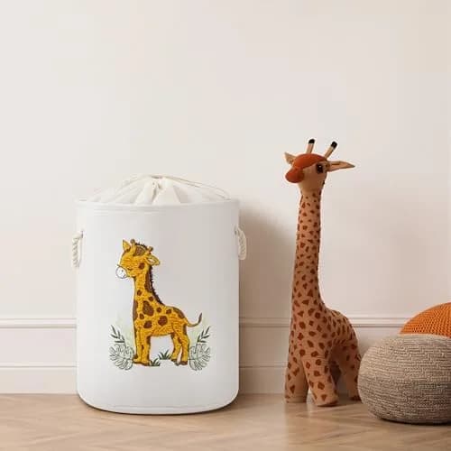 INough Kids Laundry Basket Giraffe Nursery Canvas 58L | Spacious & Foldable thumbnail 8