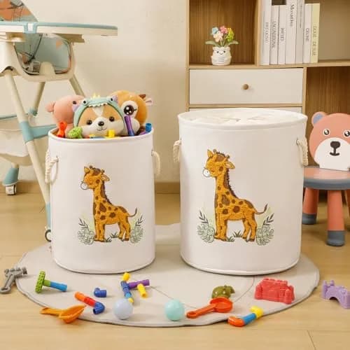 INough Kids Laundry Basket Giraffe Nursery Canvas 58L | Spacious & Foldable thumbnail 2