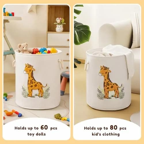 INough Kids Laundry Basket Giraffe Nursery Canvas 58L | Spacious & Foldable thumbnail 3