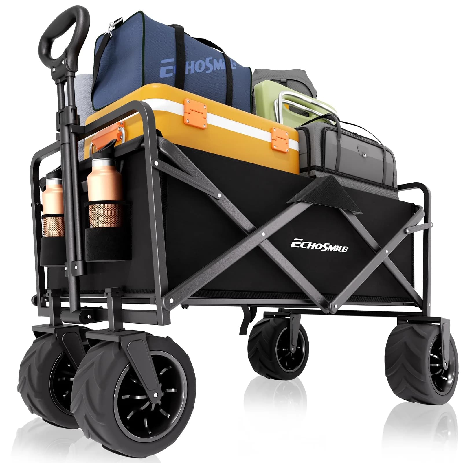 EchoSmile Utility Cart Wagon 350Lbs Capacity | Heavy Duty Foldable Garden Trolley