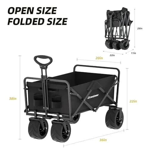 EchoSmile Utility Cart Wagon 350Lbs Capacity | Heavy Duty Foldable Garden Trolley thumbnail 2