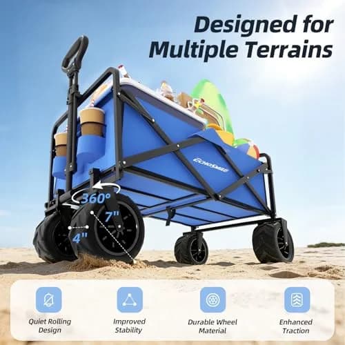 EchoSmile Utility Cart Wagon 35.4"x21.6"x19.6" | Heavy Duty 220Lbs Capacity, Blue thumbnail 4