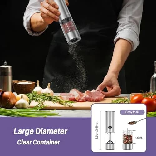 GATTLELIC Electric Salt and Pepper Grinder Set, 95ml Capacity, USB Rechargeable, LED Light, Adjustable Coarseness thumbnail 6
