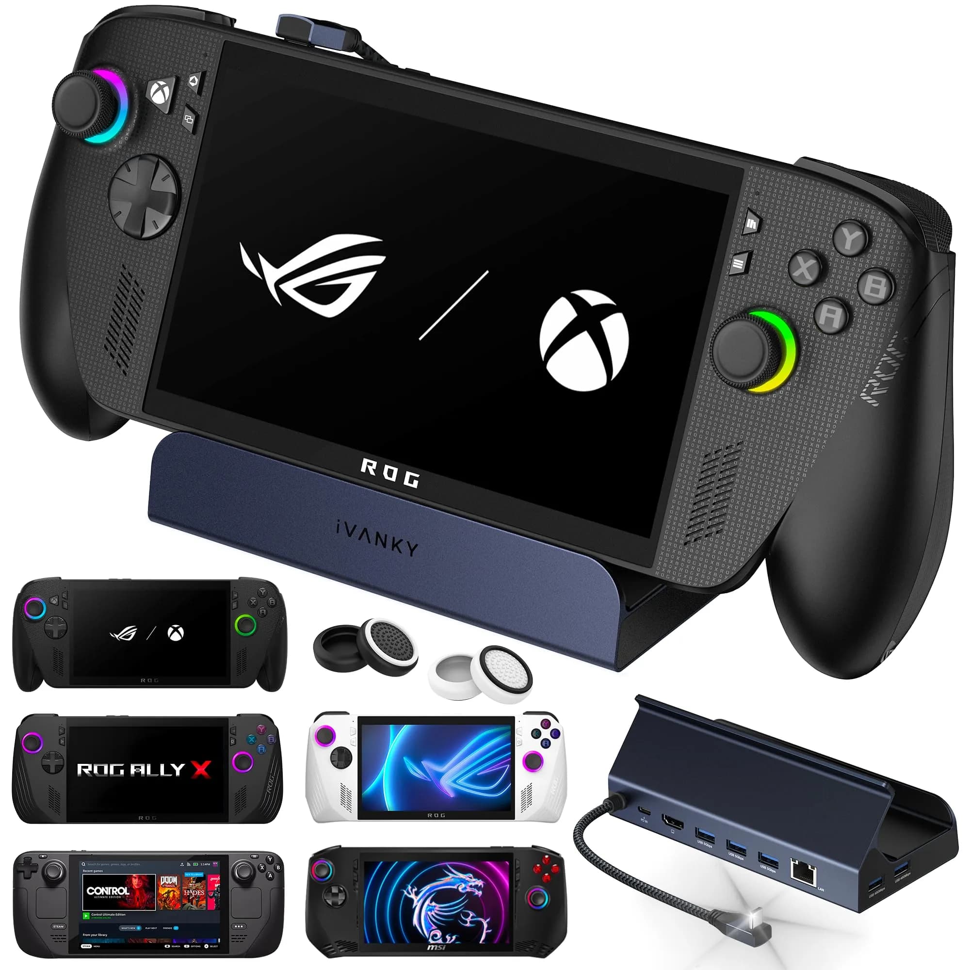 IVANKY 10-in-1 Docking Station for Steam Deck OLED/ASUS ROG Ally X | 4K@144Hz HDMI, 100W Power, Ethernet, USB-A Ports