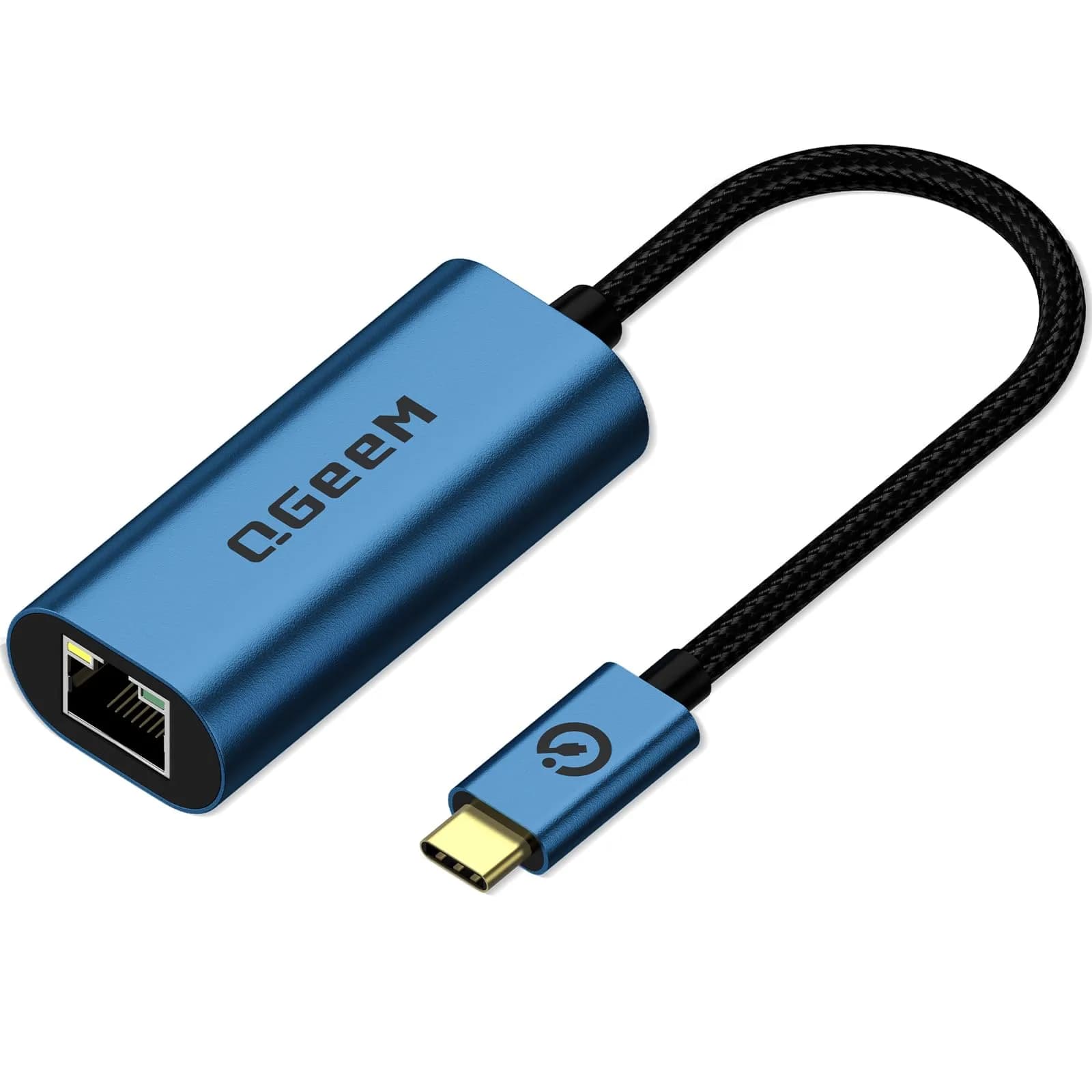QGeeM USB C to Ethernet Adapter 1000Mbps | Gigabit Type-C Network Dongle for MacBook, iPad, Dell, Switch (Classic Gray) — Blue