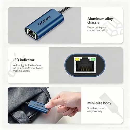 QGeeM USB C to Ethernet Adapter 1000Mbps | Stable Gigabit Network for USB-C Devices thumbnail 7