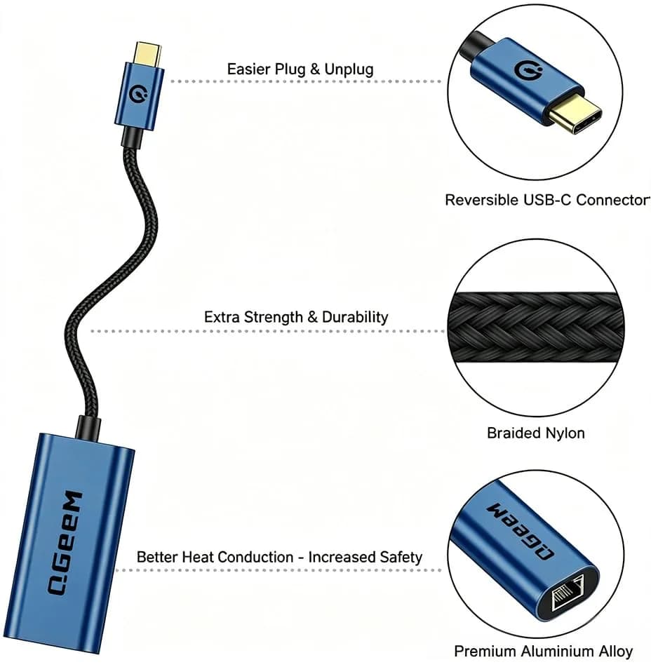 QGeeM USB C to Ethernet Adapter 1000Mbps | Stable Gigabit Network for USB-C Devices thumbnail 9