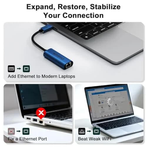 QGeeM USB C to Ethernet Adapter 1000Mbps | Stable Gigabit Network for USB-C Devices thumbnail 2