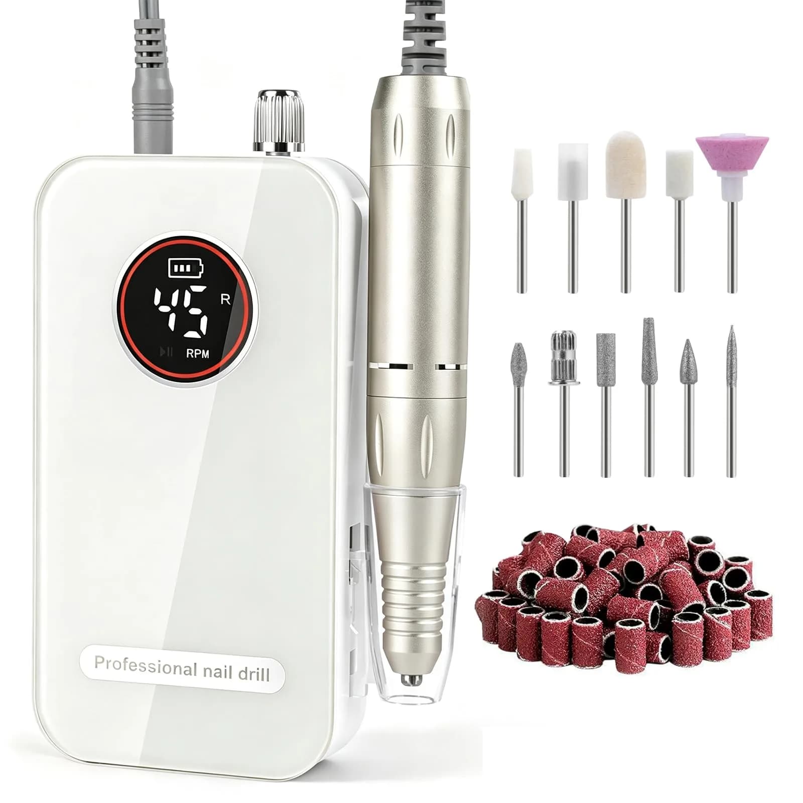 HQMPHQ Professional Nail Drill 45000RPM Elegant White | High-Speed Electric Nail File for Acrylic Gel Nails - main product image