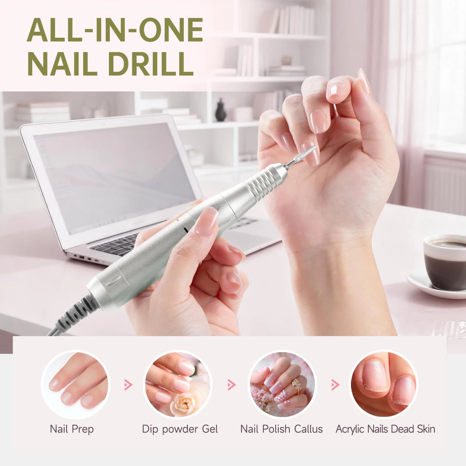 HQMPHQ Professional Nail Drill 45000RPM Elegant White | High-Speed Electric Nail File for Acrylic Gel Nails - view 7