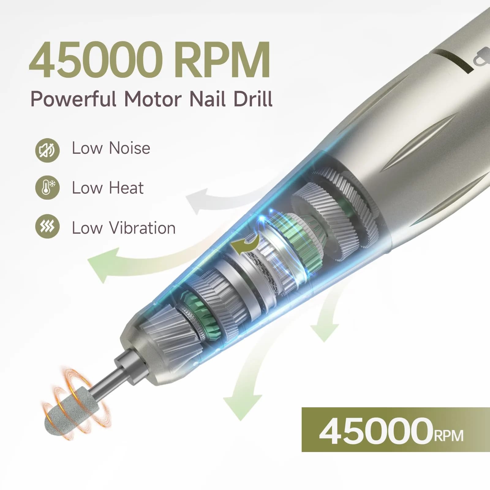 HQMPHQ Professional Nail Drill 45000RPM Elegant White | High-Speed Electric Nail File for Acrylic Gel Nails - view 2