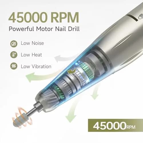 HQMPHQ Professional Nail Drill 45000RPM Rechargeable Electric Nail File | Whisper-Quiet Operation thumbnail 2