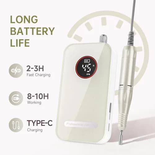 HQMPHQ Professional Nail Drill 45000RPM Rechargeable Electric Nail File | Whisper-Quiet Operation thumbnail 3