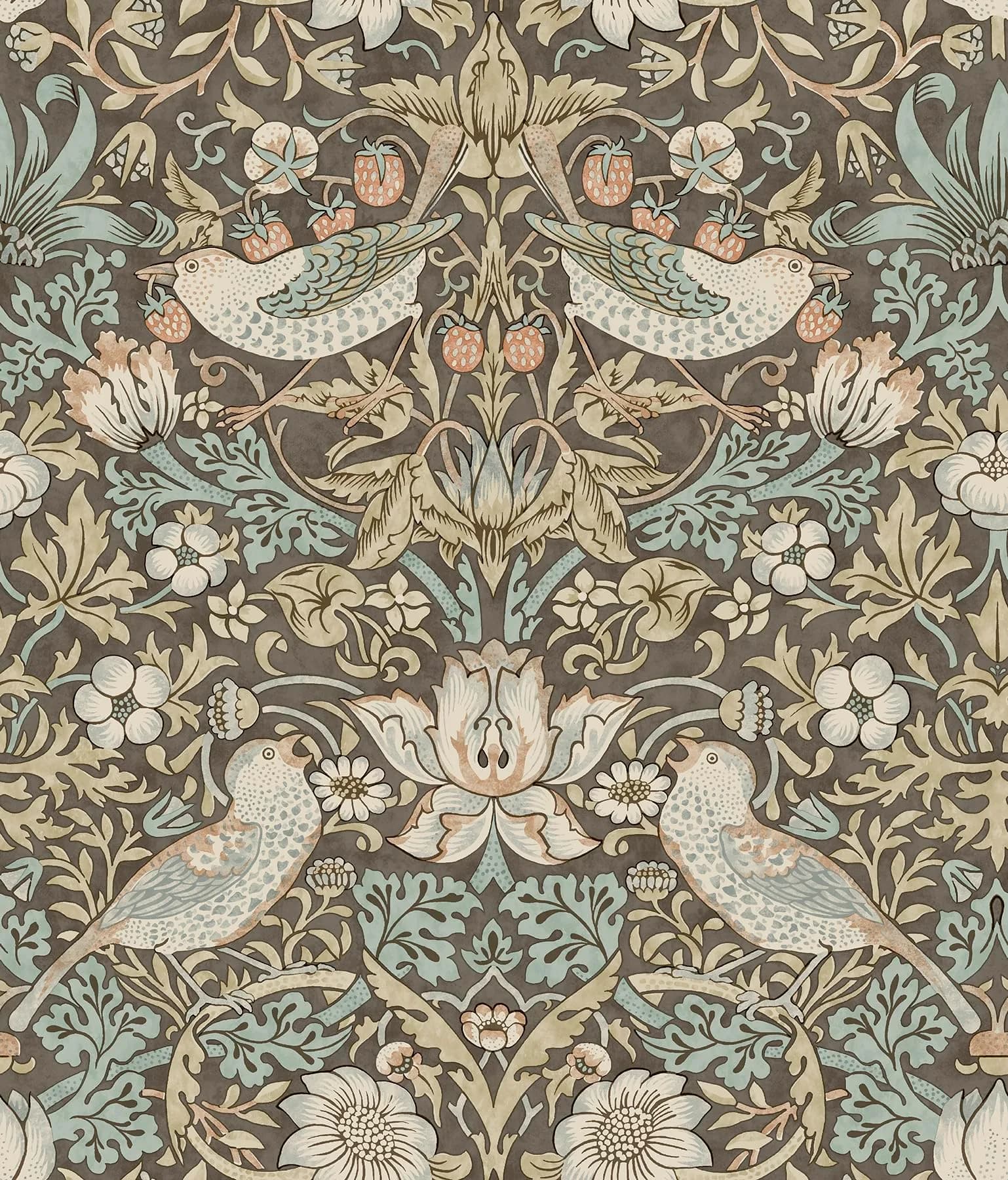NuWallpaper Strawberry Thief Mole Peel and Stick Wallpaper 20.5" x 18ft | Morris & Co. Botanical Floral Design