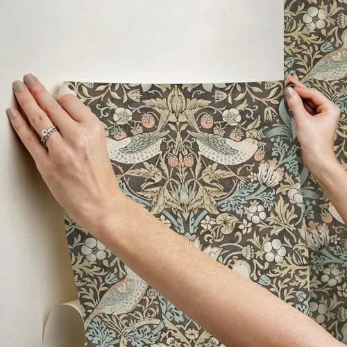 NuWallpaper Strawberry Thief Mole Peel and Stick Wallpaper 20.5" x 18ft | Morris & Co. Botanical Floral Design thumbnail 5