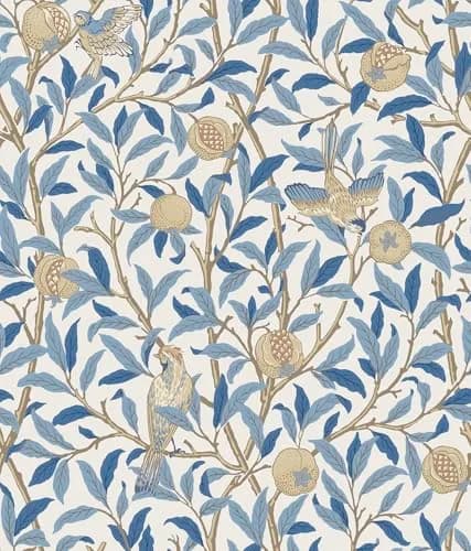 NuWallpaper x Morris & Co. Bird and Pomegranate Woad Peel and Stick Wallpaper | Botanical Floral Pattern, 20.5" x 18ft, Blue thumbnail 1