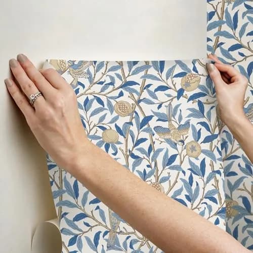 NuWallpaper x Morris & Co. Bird and Pomegranate Woad Peel and Stick Wallpaper | Botanical Floral Pattern, 20.5" x 18ft, Blue thumbnail 5