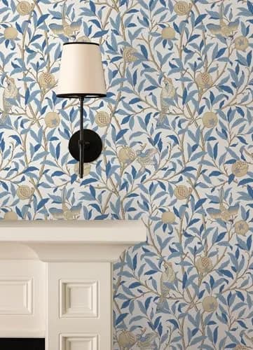 NuWallpaper x Morris & Co. Bird and Pomegranate Woad Peel and Stick Wallpaper | Botanical Floral Pattern, 20.5" x 18ft, Blue thumbnail 3